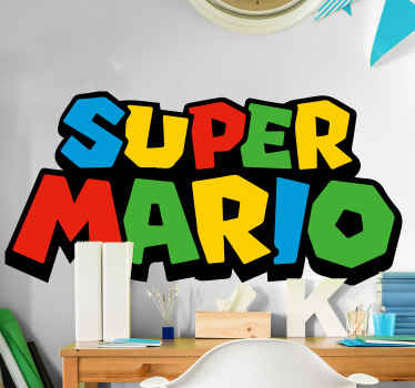 3d super mario vinil autocolante decorativo de videogame, uma linda decoração de quarto para crianças e adolescentes. O desenho é uma inscrição de '' super mario '' em várias cores.