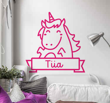 Happy unicorn with name  Personalised Sticker - TenStickers