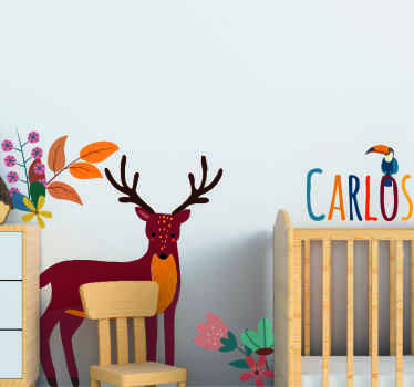 Vinilo infantil animales ciervo con nombre - TenVinilo