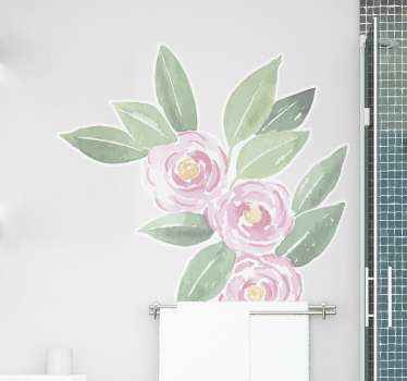 Lyserøde roser med grønne blade blomster klistermærke - TenStickers