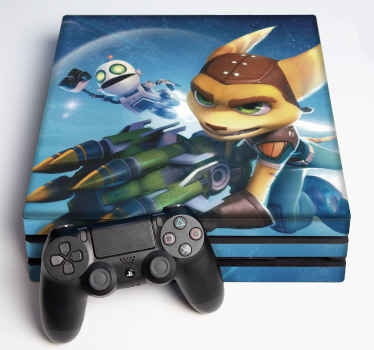 Decorative realistic video game console sticker of Ratchet & clank to wrap the surface of your device. It is original and easy to apply.