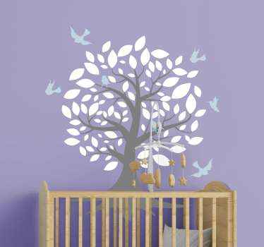 Tree with white leaves and birds sticker - TenStickers