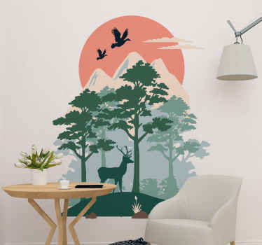 Mountain and forest scene nature wall sticker - TenStickers