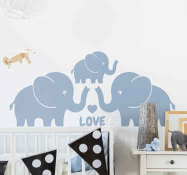 Sticker Animal Jungle Coeur de famille trois éléphants - TenStickers