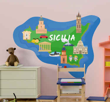 Sicilian Island Map location wall sticker - TenStickers
