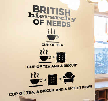 British hierarchy of needs quote drink sticker - TenStickers