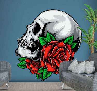 Skull and flowers halloween decal - TenStickers