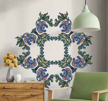 Mavi etnik süsleme çiçek duvar sticker - TenStickers