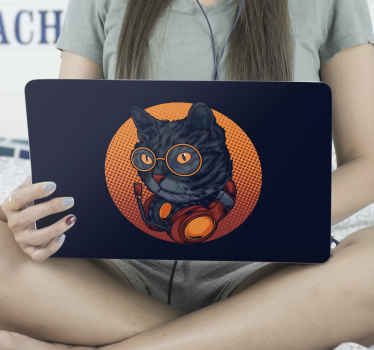 Macska zene illusztráció laptop bőr - TenStickers