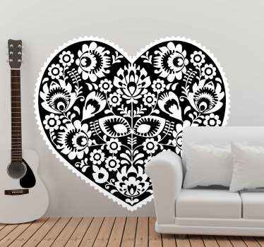 črno-bele etnične srčne vintage nalepke - TenStickers