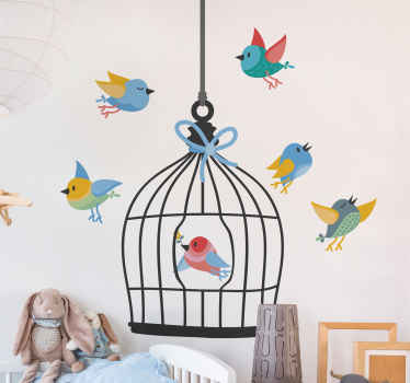 Kuş kafesi ve kuşlar kuş duvar sticker - TenStickers