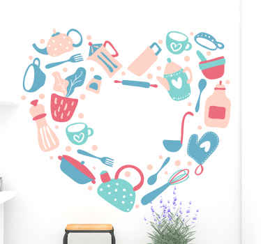 Sticker gastronomie ustensiles en forme de coeur - TenStickers