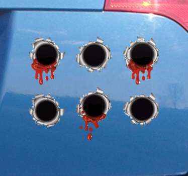 Bullet holes with blood Car Sticker - TenStickers