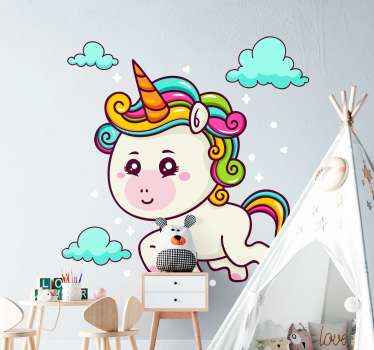 Sticker chambre enfant nuages de licornes ludiques - TenStickers