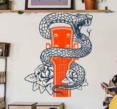 Vinilo música guitarra con serpiente y rosa - TenVinilo