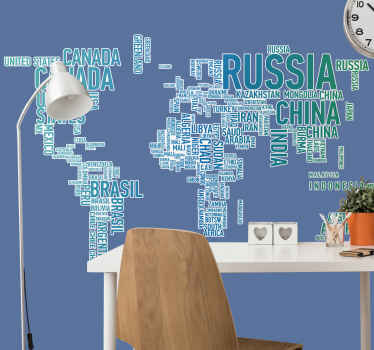Map written countries world map wall sticker - TenStickers