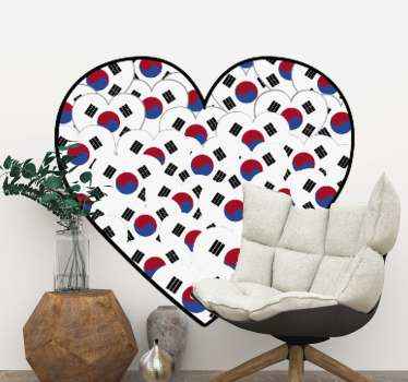 큰 한국 하트와 작은 하트 깃발 스티커 - TenStickers