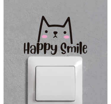 Happy Smile Cat light switch sticker - TenStickers
