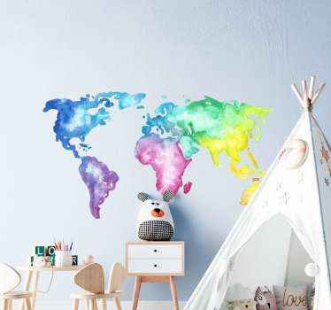 Vinilo mapamundi infantil de acuarela - TenVinilo