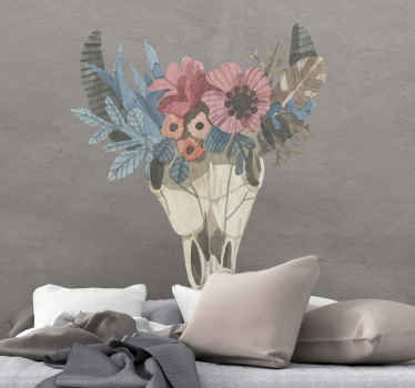 Watercolor bull skull floral wall sticker - TenStickers