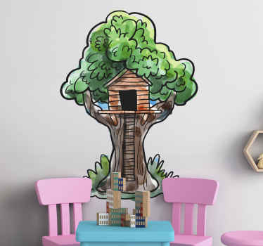 Sticker Arbre Cabane dans les arbres aquarelle - TenStickers