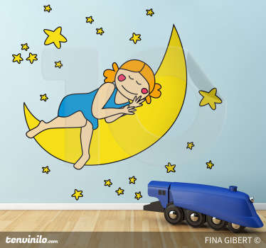 Sleeping girl On Moon wall stickers for kids - TenStickers