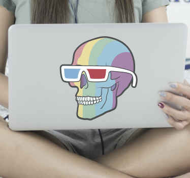 Rainbow skull with 3D glasses laptop skins - TenStickers