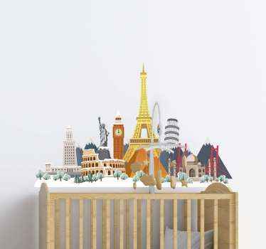 World Map landmarks world map wall sticker - TenStickers