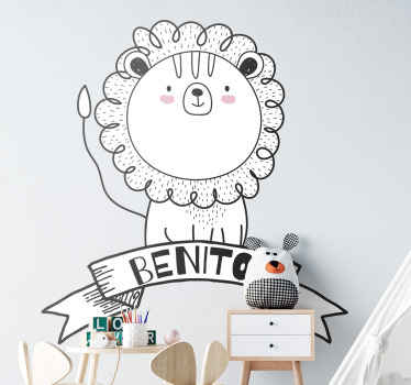Vinilo infantil león blanco nórdico con nombre - TenVinilo