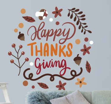 Happy thanksgiving brown nature wall sticker - TenStickers