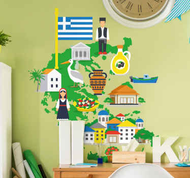 αυτοκόλλητο σύμβολα της Ελλάδας χάρτη χώρας - TenStickers