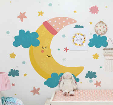 Mysig måne och stjärna sovande väggdekal - Tenstickers
