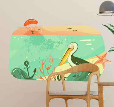 Pelican beach Australia map wild animal decal - TenStickers