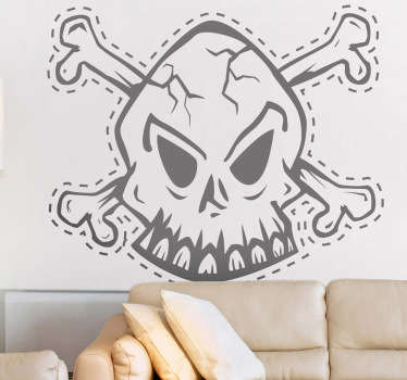 Totenkopf mit Zähnen und Knochen Aufkleber - TenStickers