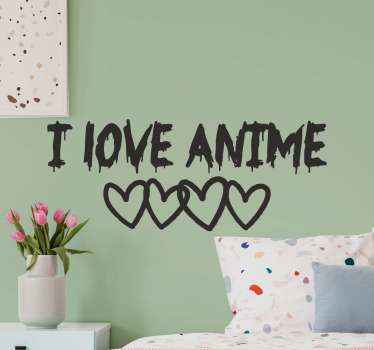 I love anime 4 hearts text wall sticker - TenStickers