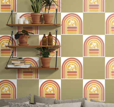 Retro sunset and palms tile sticker - TenStickers