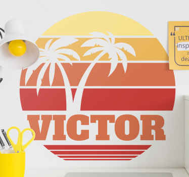 あなたの名前のウォールステッカーとレトロな夕日 - TENSTICKERS