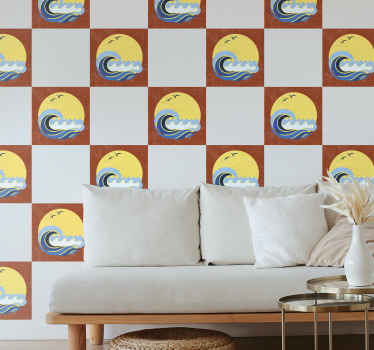 Sticker pour Carrelage Soleil, plage et vague - TenStickers