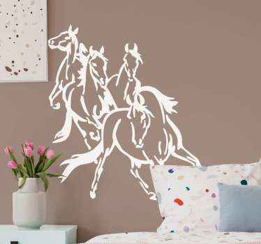Vinilo animal de granja trío de caballos al galope - TenVinilo