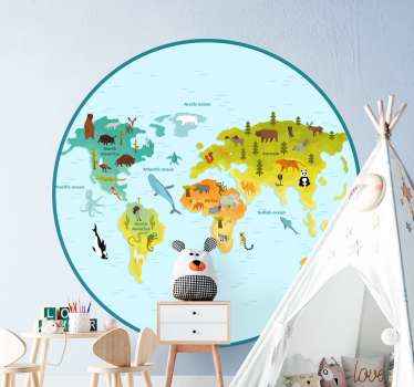 Sticker animaux carte mondiale animée - TenStickers