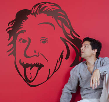 Fun sticker of the famous German mathematician, Albert Einstein sticking out his tongue. Superb decal to decorate any room at home!
