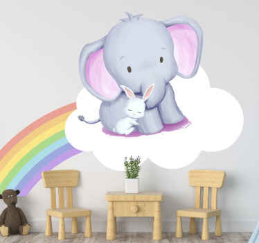 Elephant and rabbit on rainbow sticker - TenStickers