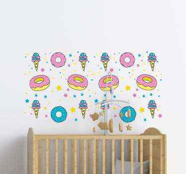 autocolante de comida de confete de donut e sorvete. Este projeto pode ser decorado em qualquer espaço de sua escolha dependendo da ocasião e finalidade.
