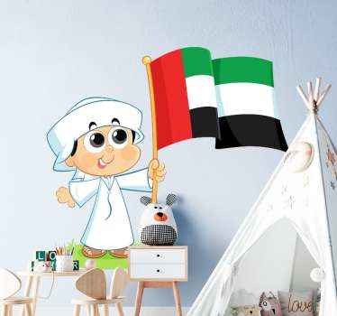 Kid holding UAE flag  Arab Stickers - TenStickers