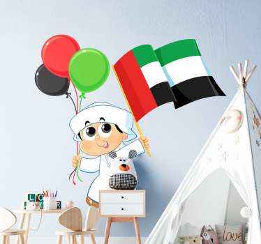 Kid holding UAE flag and Ballons Arab stickers - TenStickers