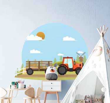 Vinilo animal de granja tractor y remolque - TenVinilo
