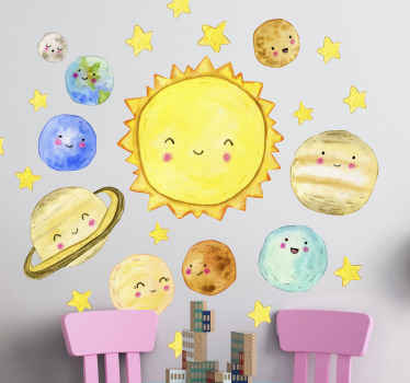 Solar system adorable watercolor space  decal - TenStickers