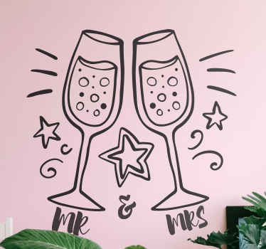 Mr and Mrs Champagne wedding sticker - TenStickers