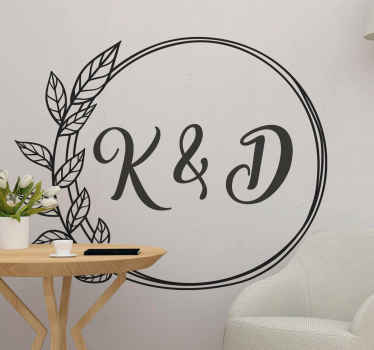 Pegatina para bodas Iniciales de marido y mujer en círculo - TenVinilo