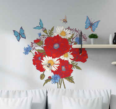 Poppies with butterflies flower wall sticker - TenStickers
